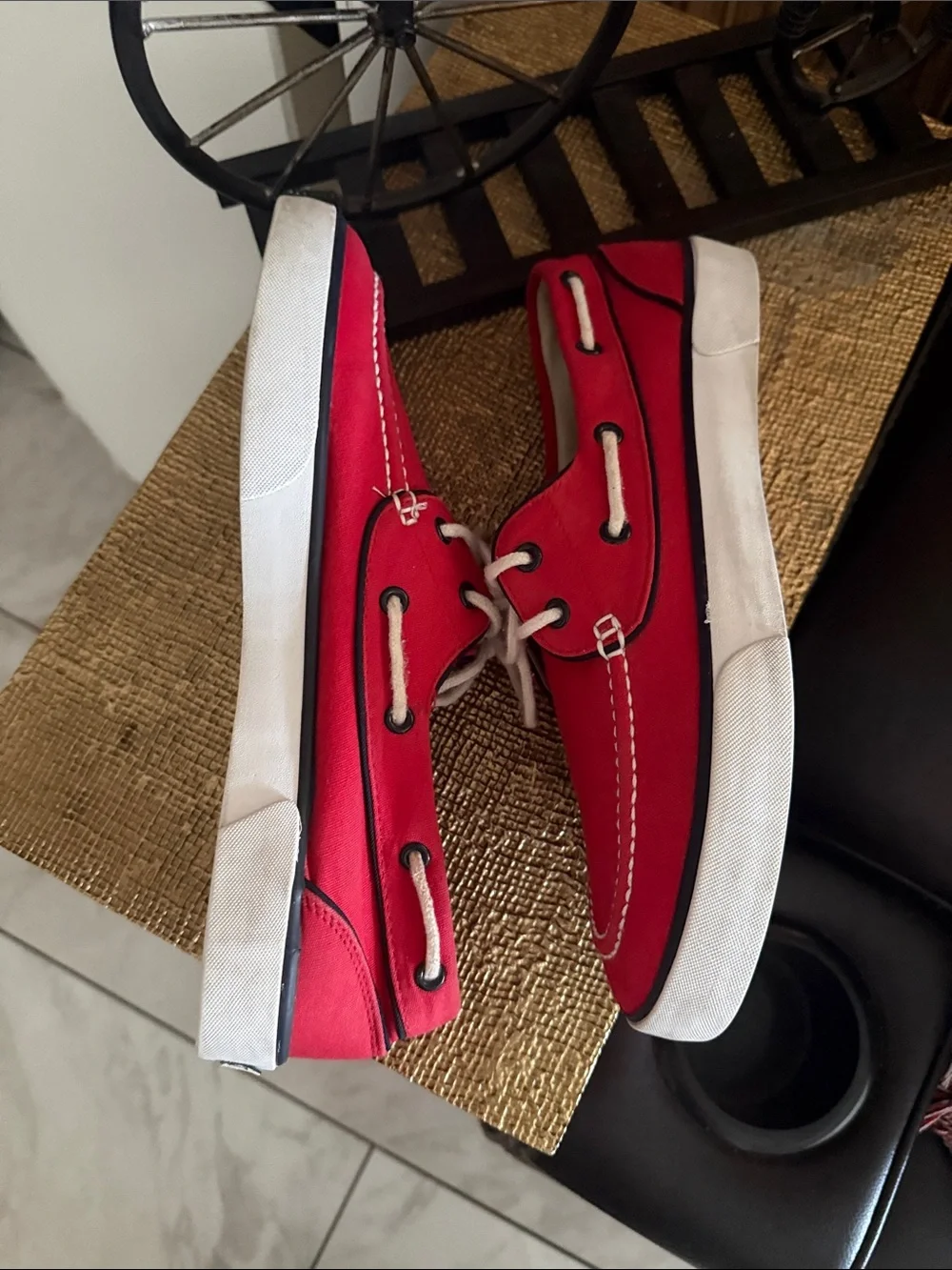 Polo by Ralph Lauren Red Canvas Boat Shoes with White Laces